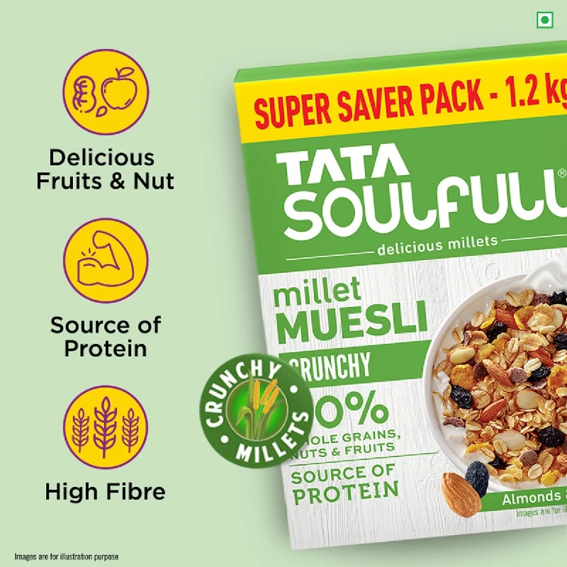 Tata Soulfull Crunchy Whole Grains Nuts & Fruits Millet Muesli, 1200 g-6.webp